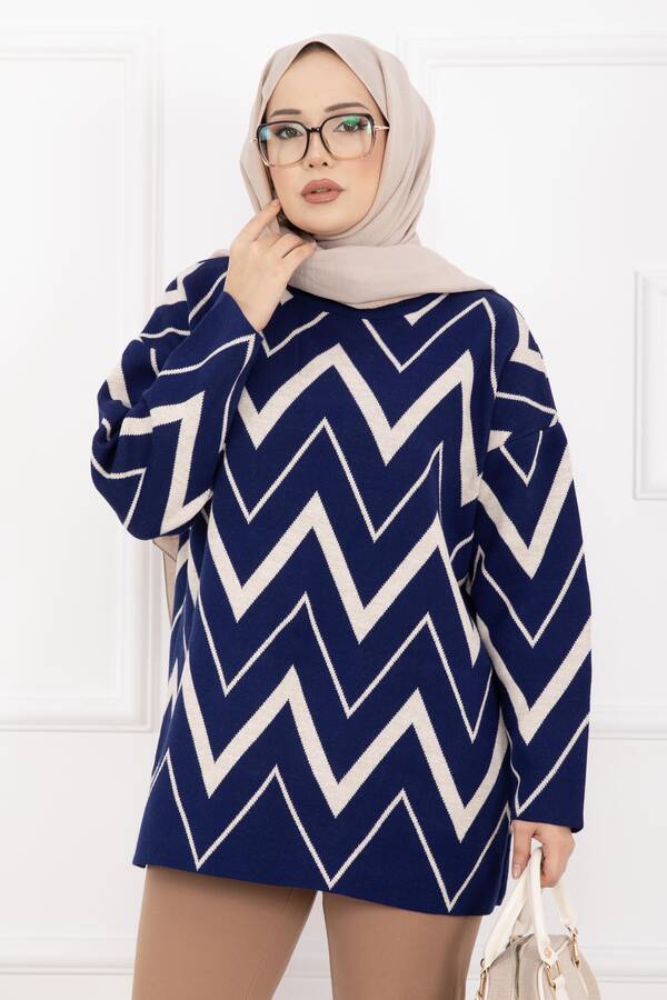 RAF - Lavin Zikzak Desen Triko Kazak Lacivert (1)