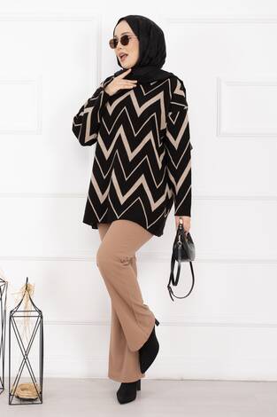 Lavin Zikzak Desen Triko Kazak Siyah - Thumbnail