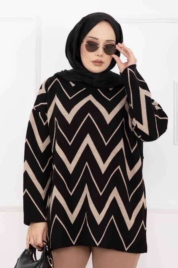 RAF - Lavin Zikzak Desen Triko Kazak Siyah (1)