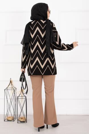 Lavin Zikzak Desen Triko Kazak Siyah - Thumbnail