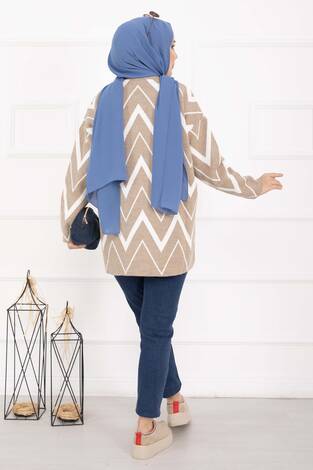 Lavin Zikzak Desen Triko Kazak Vizon - Thumbnail