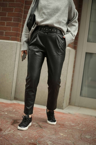 Leather belted Pants 33407 - Thumbnail