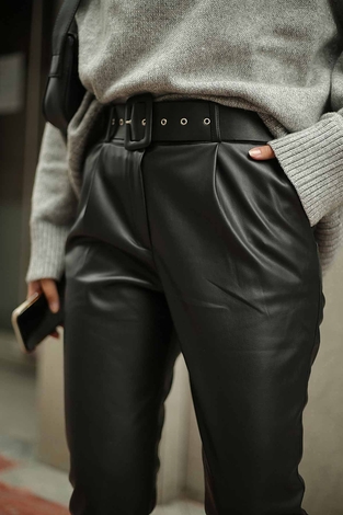 Leather belted Pants 33407 - Thumbnail