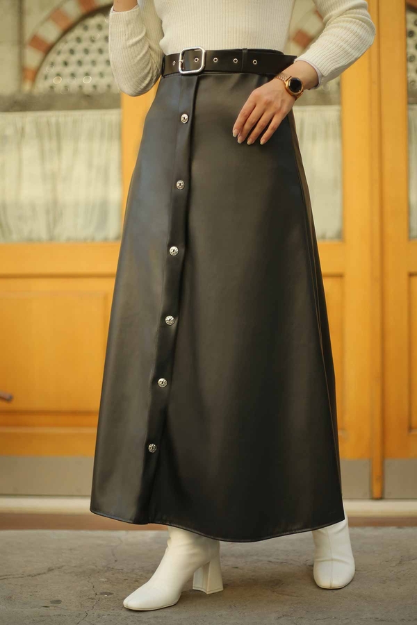 Leather Belted Skirt 180SB4524 Black 