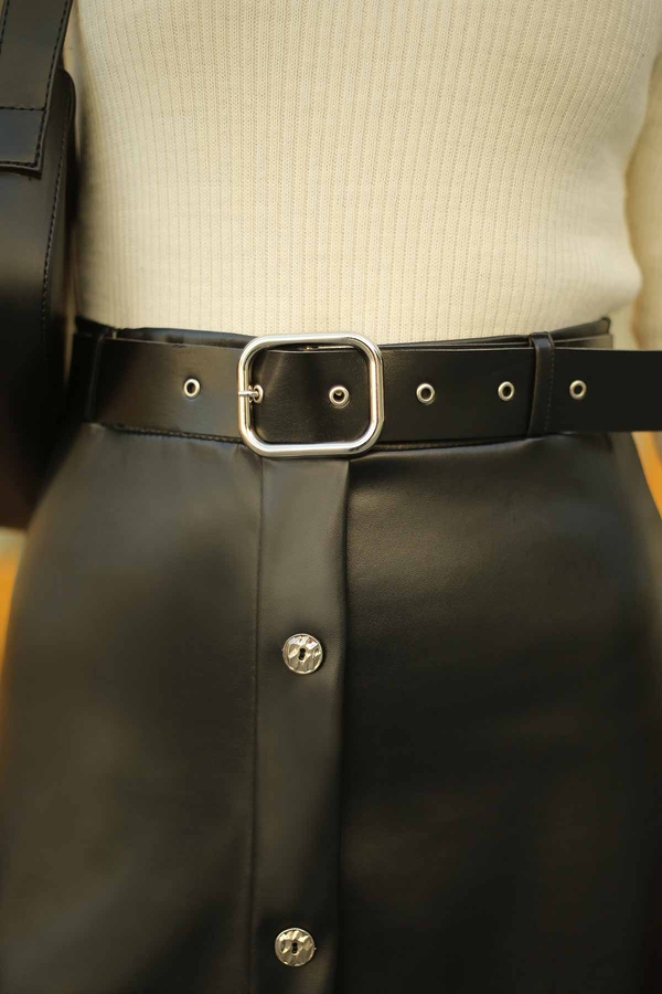 Leather Belted Skirt 180SB4524 Black 