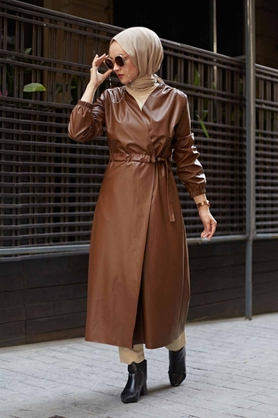 Leather Trench coat 10101-2 Tan - Thumbnail