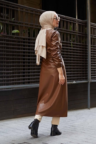 Leather Trench coat 10101-2 Tan - Thumbnail