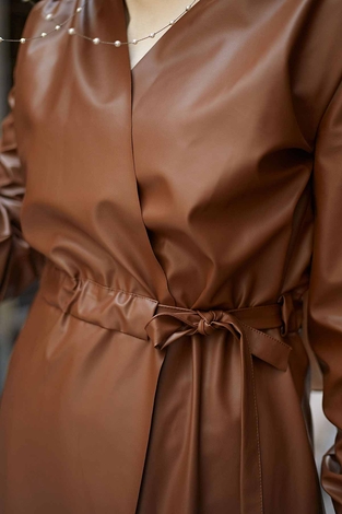 Leather Trench coat 10101-2 Tan - Thumbnail
