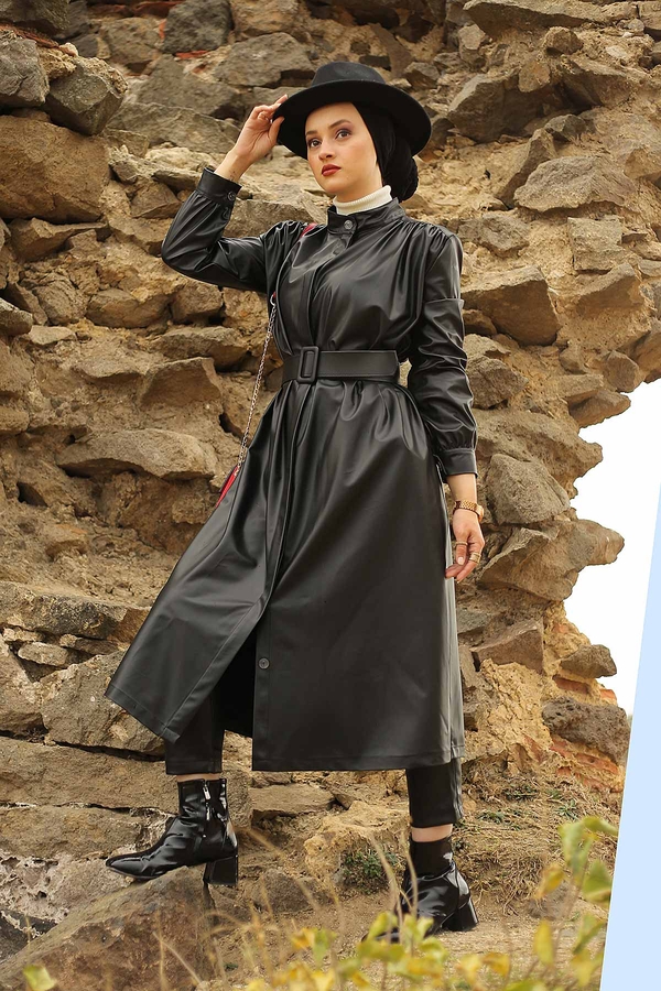 Leather Trench coat 10085-1 Black