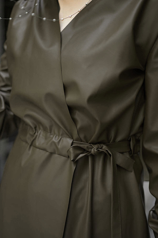 Leather Trench coat 10101-4 Khaki - Thumbnail
