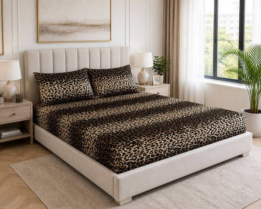 Hby - Leopar Desen Battal Boy Yastıklı Çarşaf Takımı Leopar