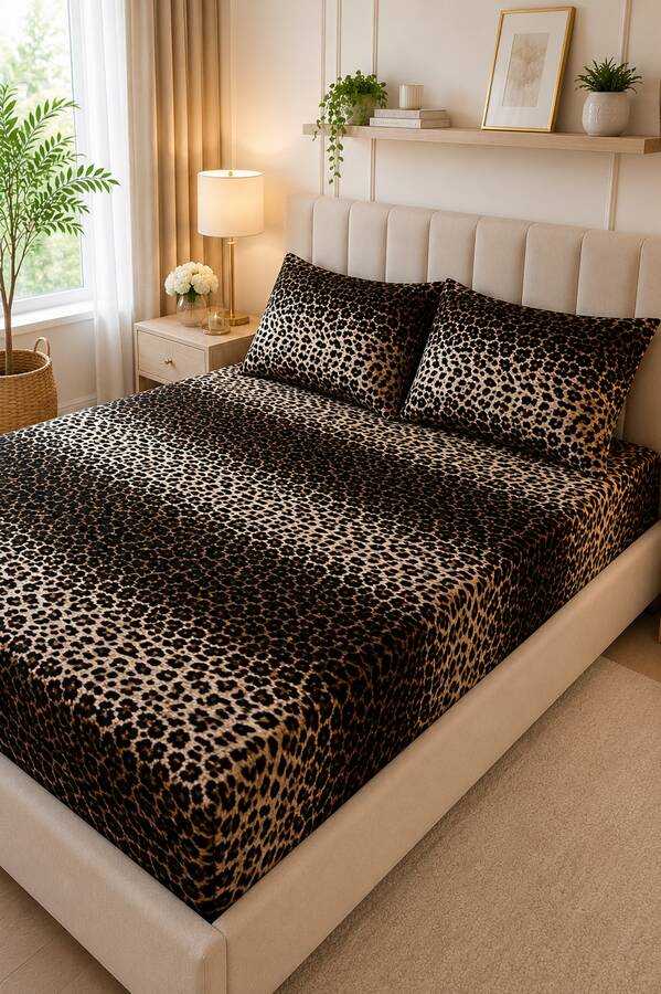 Hby - Leopar Desen Battal Boy Yastıklı Çarşaf Takımı Leopar (1)