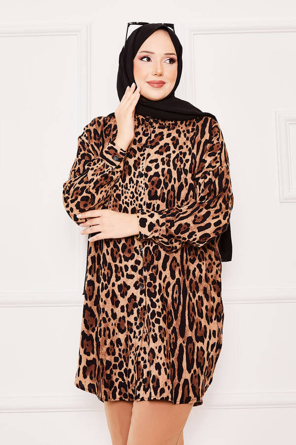 Plo - Leopar Desen Viskon Tunik Kahve (1) Plo - Leopar Desen Viskon Tunik Kahve (1)