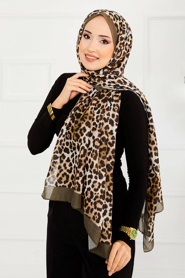 Kbr - Leopar Desenli Tesettür Şal -7
