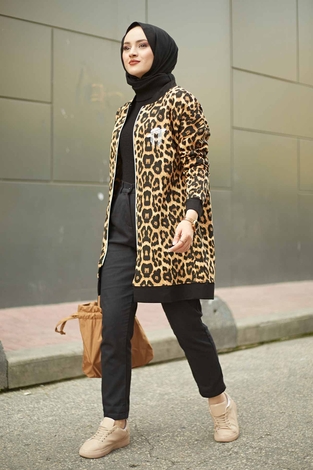 Leopard Patterned Cardigan 2250-1 - Thumbnail