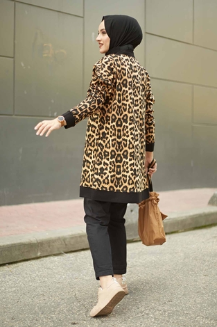 Leopard Patterned Cardigan 2250-1 - Thumbnail