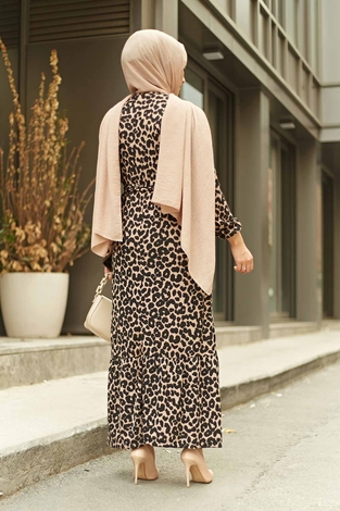 Leopard Patterned Dress 120NY3362 - Thumbnail