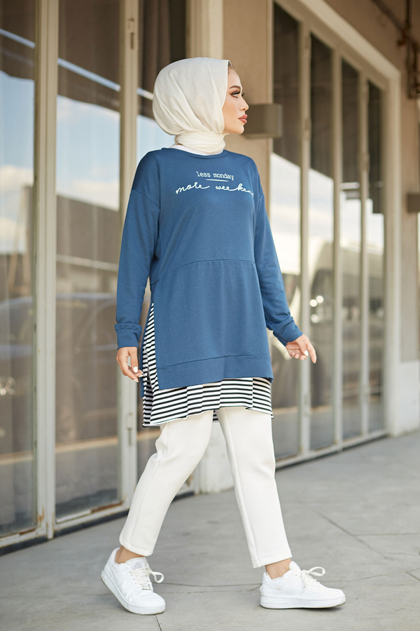  - Less Monday Spor Tunik 9843-3 İndigo