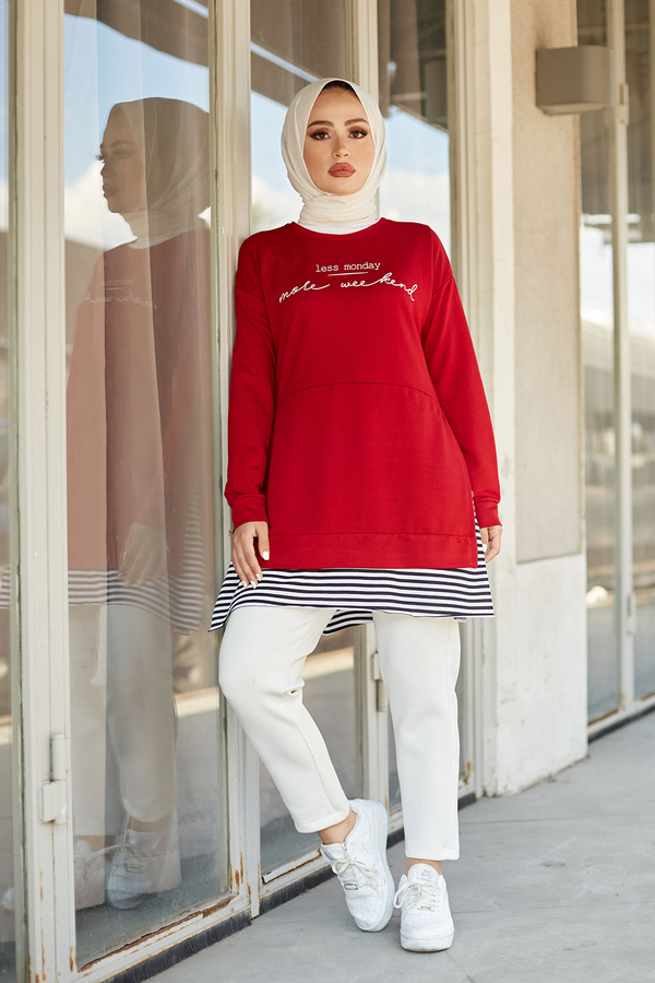  - Less Monday Spor Tunik 9843-8 Kırmızı