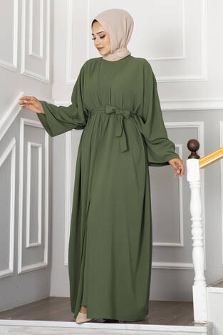 Leyli Tesettür Abaya Takım Haki - Thumbnail