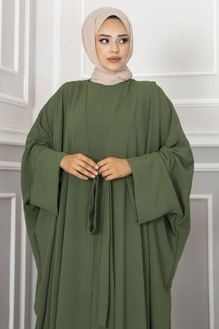 Leyli Tesettür Abaya Takım Haki - Thumbnail