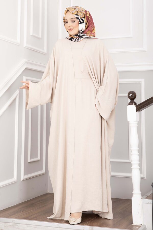 Leyli Tesettür Abaya Takım Krem - 3