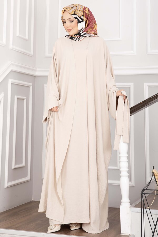 Leyli Tesettür Abaya Takım Krem - 4