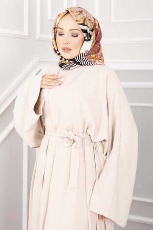 Leyli Tesettür Abaya Takım Krem - Thumbnail