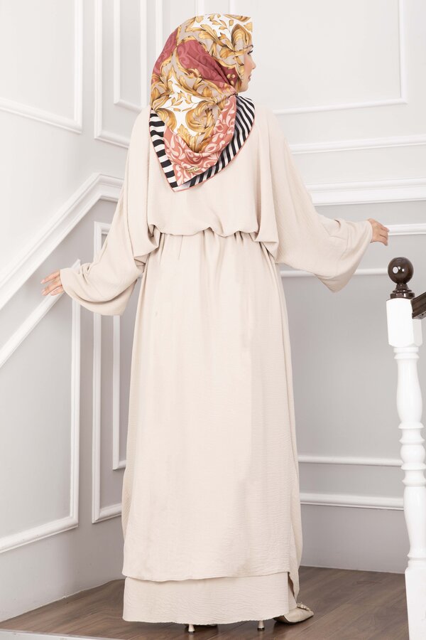 Leyli Tesettür Abaya Takım Krem - 6