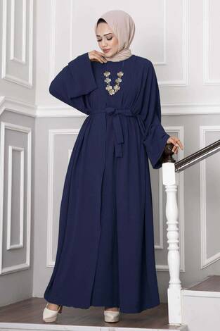 Leyli Tesettür Abaya Takım Lacivert - Thumbnail