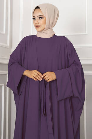 Leyli Tesettür Abaya Takım Mürdüm - Thumbnail