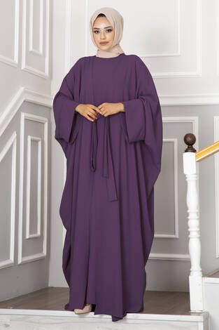 Leyli Tesettür Abaya Takım Mürdüm - Thumbnail