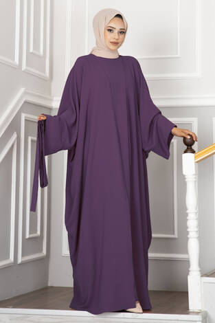 Leyli Tesettür Abaya Takım Mürdüm - Thumbnail