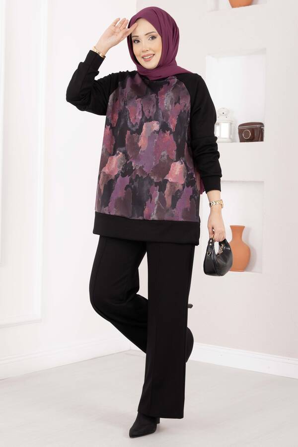 Efl - Lina Desenli Tesettür İkili Takım Siyah
