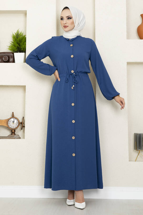 Linda Tünel Bağcıklı Tesettür Elbise İndigo