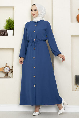 Linda Tünel Bağcıklı Tesettür Elbise İndigo - Thumbnail