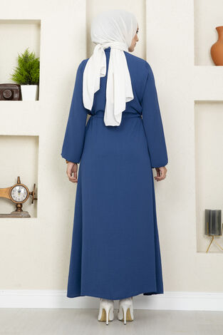 Linda Tünel Bağcıklı Tesettür Elbise İndigo - Thumbnail