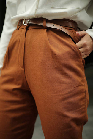 Linen Trousers 33406-3 Tan - Thumbnail