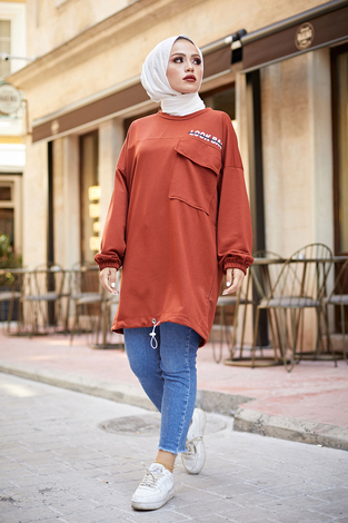 Look Back Sweat Tunik 6893-4 Kiremit - Thumbnail