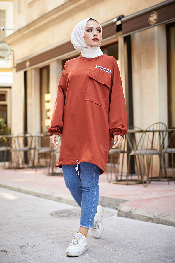  - Look Back Sweat Tunik 6893-4 Kiremit