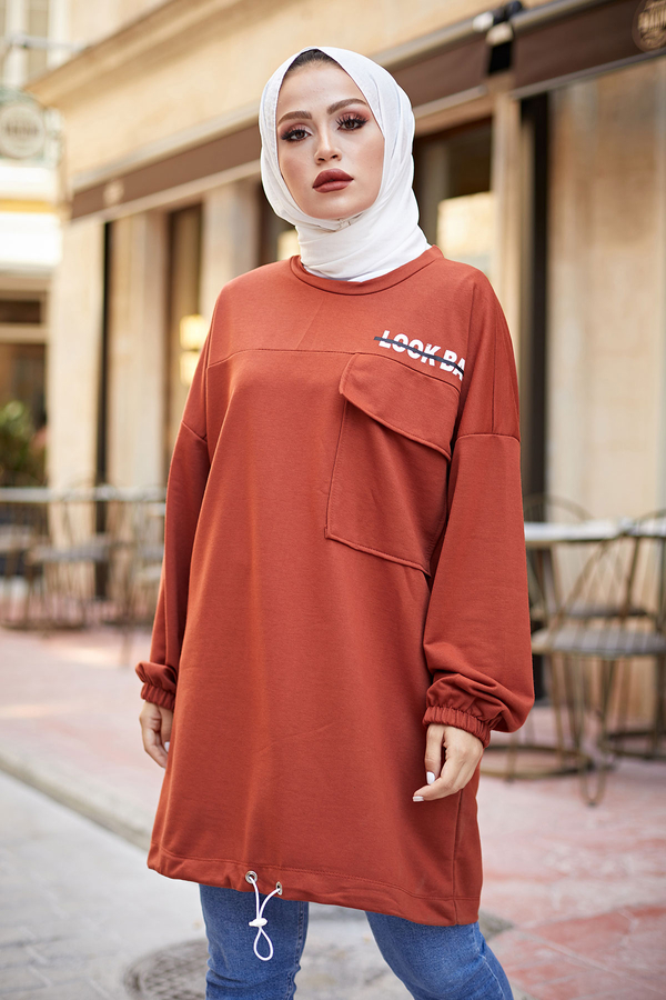  - Look Back Sweat Tunik 6893-4 Kiremit (1)