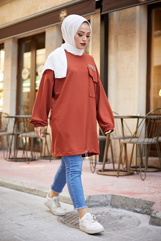 Look Back Sweat Tunik 6893-4 Kiremit - Thumbnail