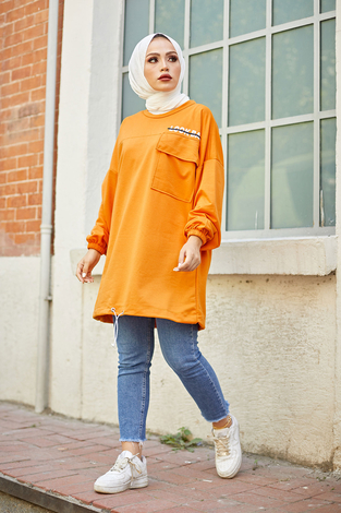 Look Back Sweat Tunik 6893-6 Hardal - Thumbnail