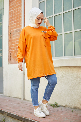 Look Back Sweat Tunik 6893-6 Hardal - Thumbnail