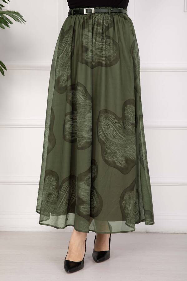 Svs - Lora Kemerli Astarlı Tül Etek Haki (1)