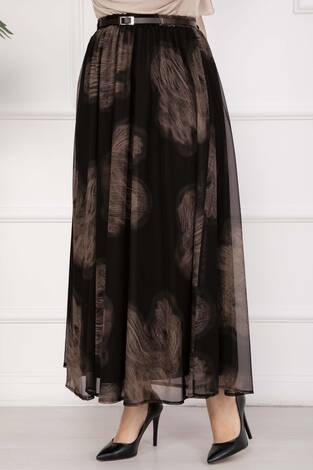 Lora Kemerli Astarlı Tül Etek Siyah - Thumbnail