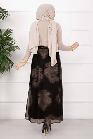 Lora Kemerli Astarlı Tül Etek Siyah - Thumbnail