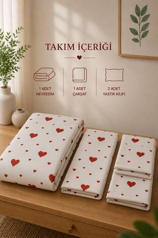 Love Çift Kişilik Nevresim Takım Beyaz - Thumbnail