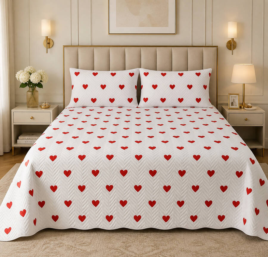 Hby - Love Çift Kişilik Pike Takımı Beyaz