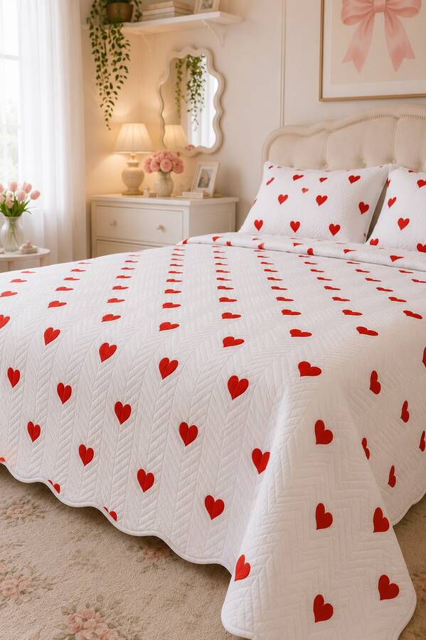 Hby - Love Çift Kişilik Pike Takımı Beyaz (1)